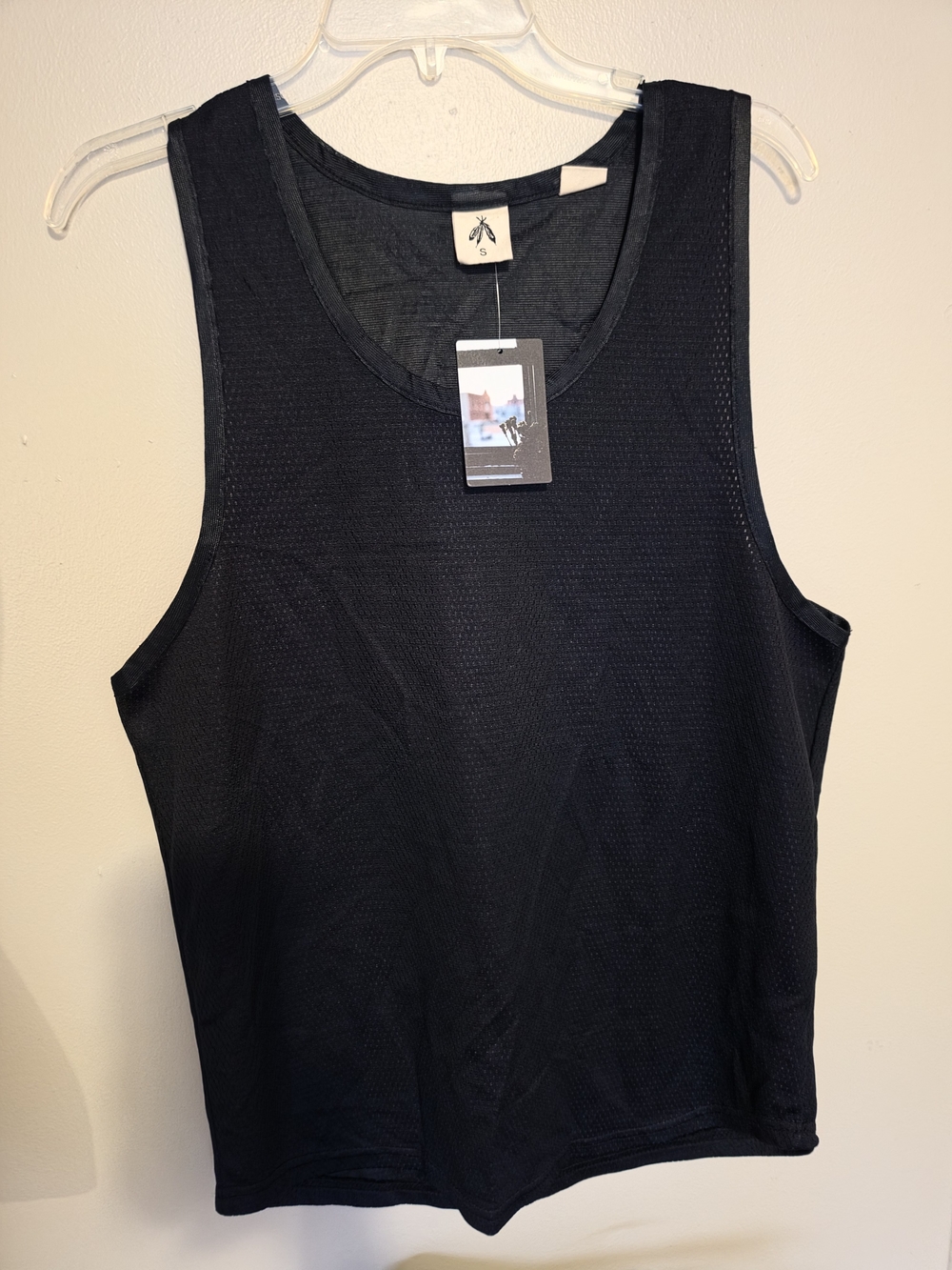 Men's Activewear Mesh Tank Top Breathable Polyester Black Round Neck Size S